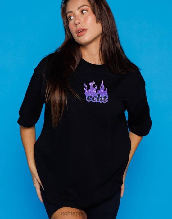 camiseta extragrande con fuego mujer negro ECHT ropa 884H192