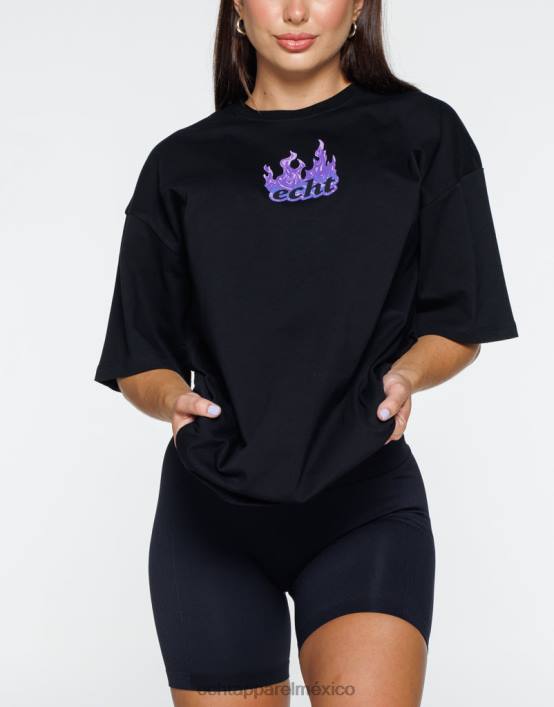 camiseta extragrande con fuego mujer negro ECHT ropa 884H192